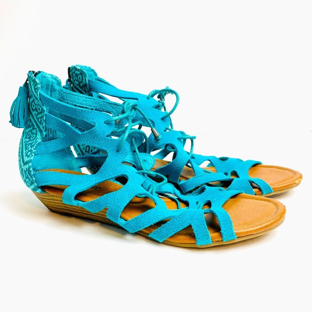 MINNETONKA GLADIATOR BOHO SANDALS TEAL AZTEC 10
